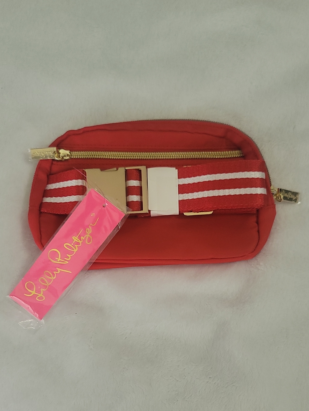 Lilly Pulitzer Amaryllis Red Nylon Crossbody Belt Bag with Gold Hardware NWT